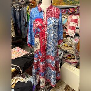 SZ Small Johnny Was Cornelia Dress - Red and Blue Floral Maxi Dress